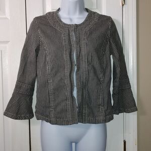 Live a Little black whote striped denim jacket  Sz M